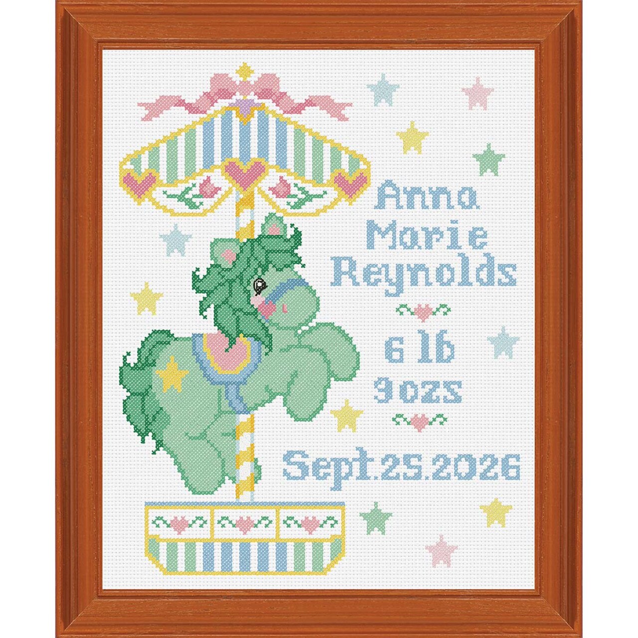 Baby by Herrschners Carousel Ponies Birth Record Counted Cross-Stitch Kit